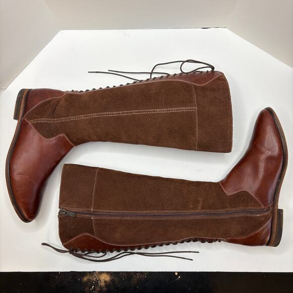 Brown Leather Suede Tall Riding Boots - Women's Size 8 - Picture 3 of 13